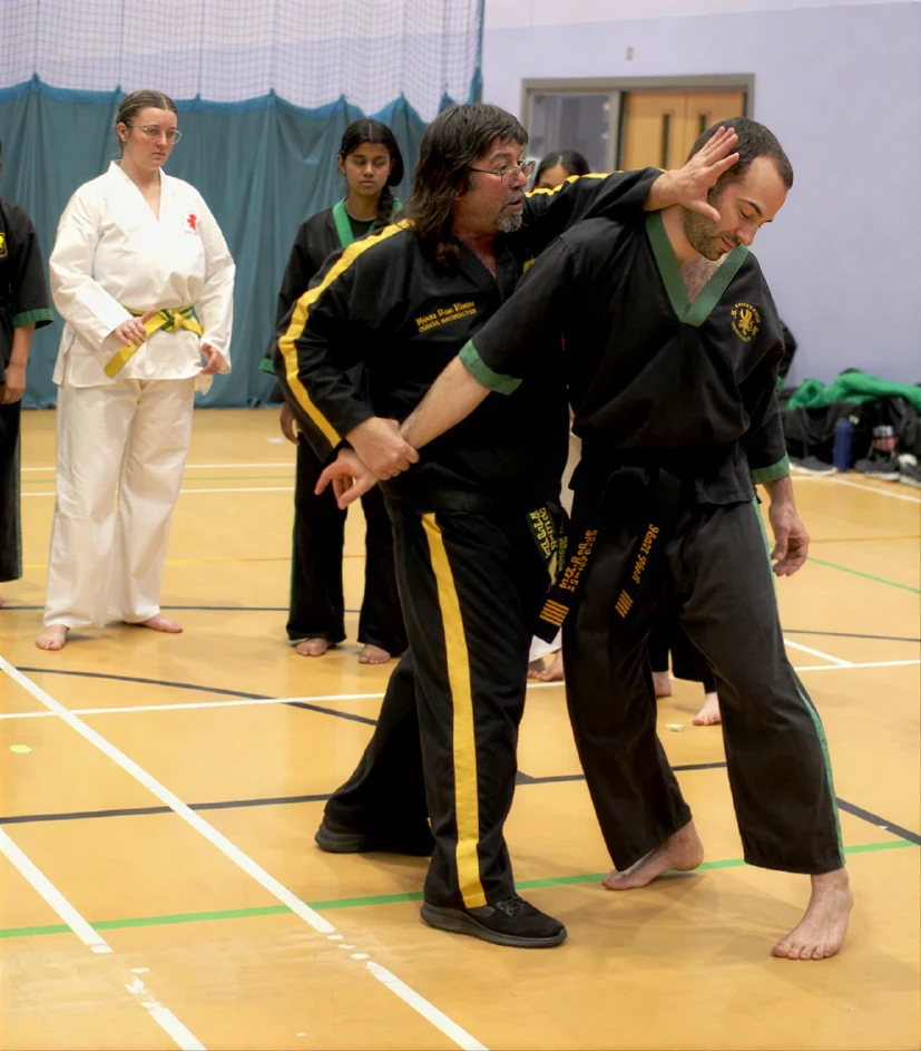 Russ Martin demonstrates a block