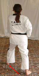 DSCF0230 9) Move left foot diagonally out to form a left walking stance whilst performing obverse (front/left) middle section punch towards D.