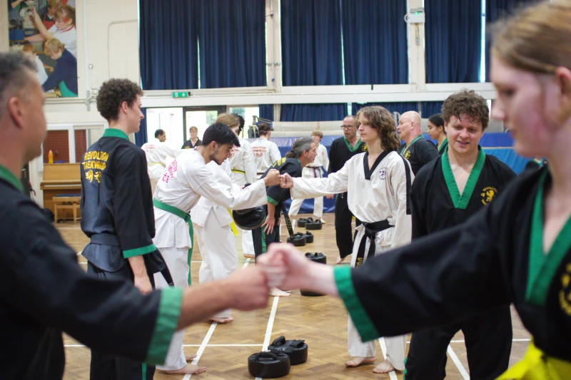 IMG_0633 Students fist bump in a row